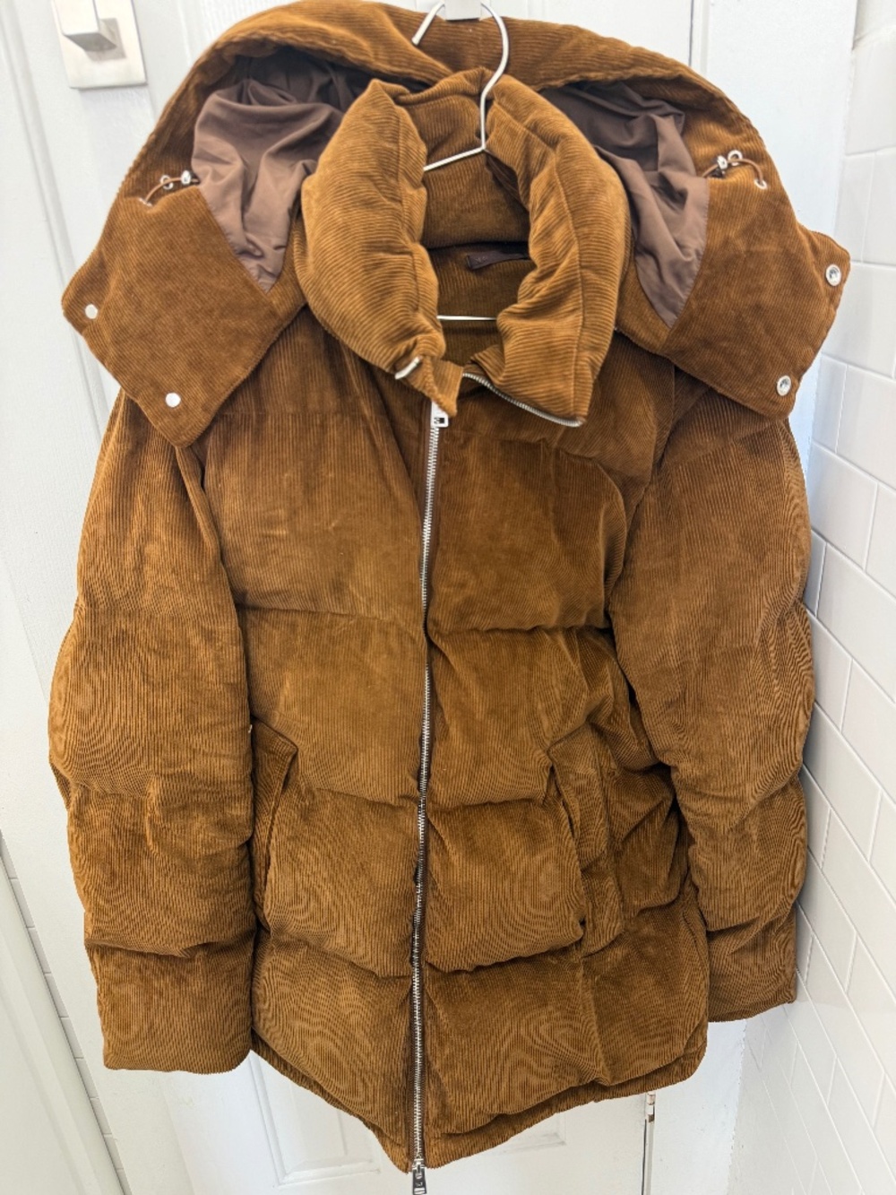 Mango Corduroy Puffer Jacket in Warm Brown